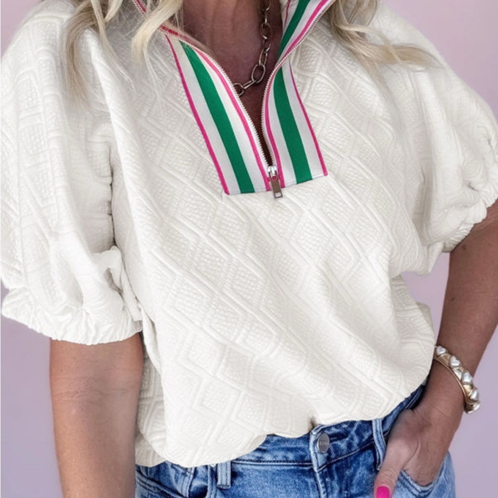 Stylish Cream Zip-Up Women Top